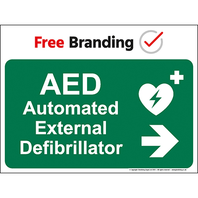 AED Defibrillator with right arrow sign (Quickfit)