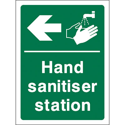 Hand sanitiser station left sign