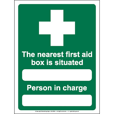 Nearest first aid box location safety sign