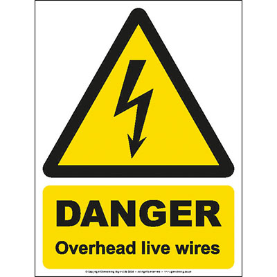 Danger overhead live wires sign