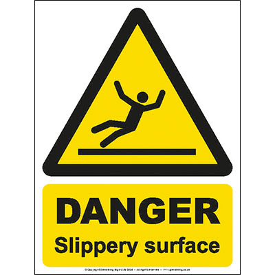 Danger slippery surface sign