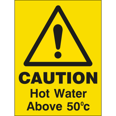 Caution hot water above 50 degrees celsius sign